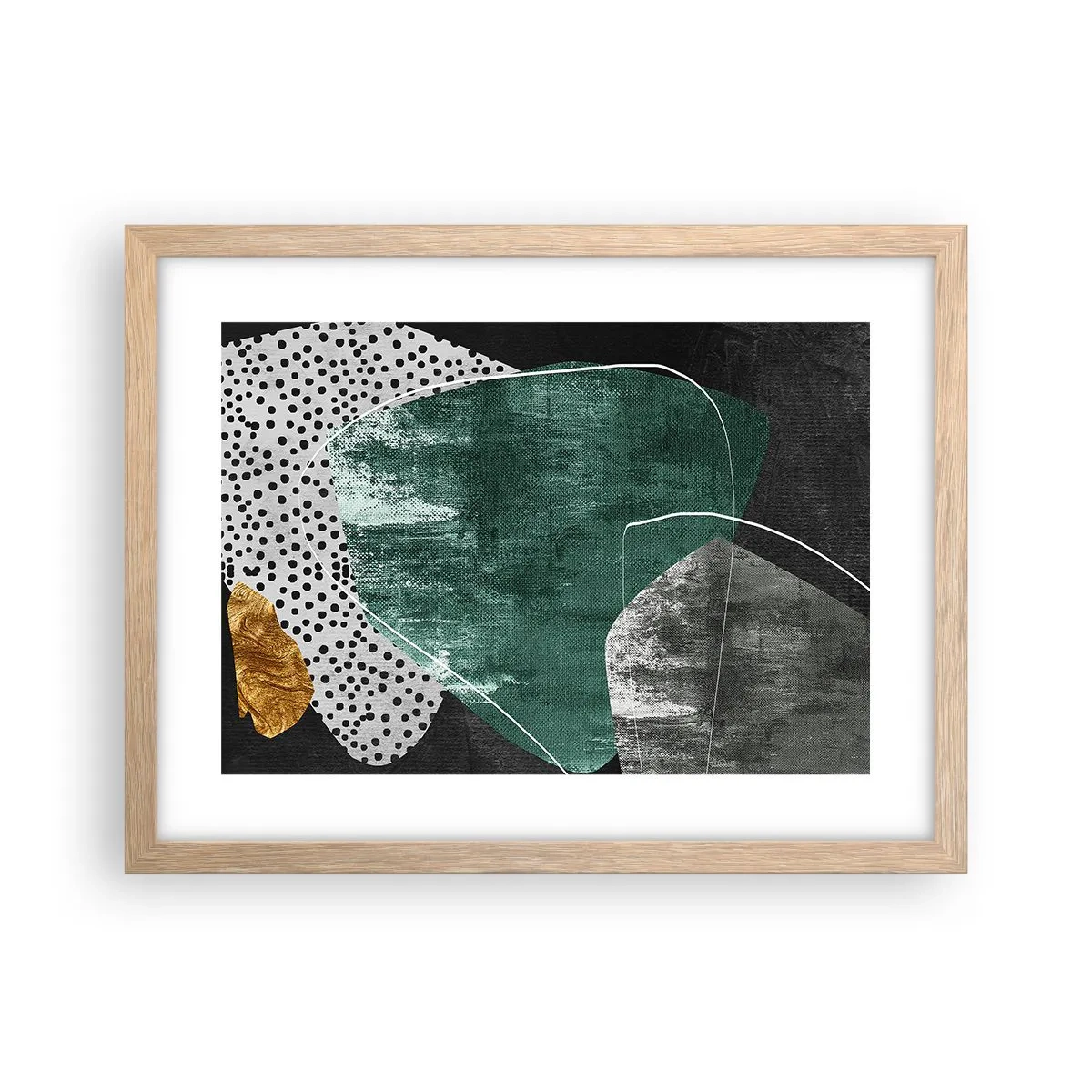 Poster in einem Rahmen aus heller Eiche - Bunte Abstraktion mit Blattgold - 40x30 cm