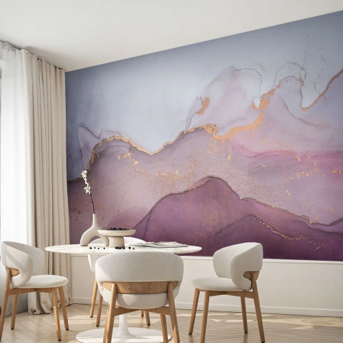 Fototapete Standard Eco - Abstrakte Aquarellkomposition in Lila- und Goldtönen - 100x70cm - Violett und lila Wellen - Moderne Wanddekoration für Wohnzimmer und Schlafzimmer ARTTOR