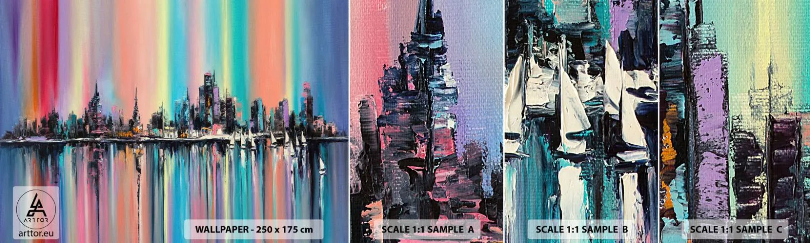 Fototapetenmuster Standard Eco - Um das Licht der Nacht herunterzufallen - Stadt, Die Architektur, Fluss - 100x30 cm