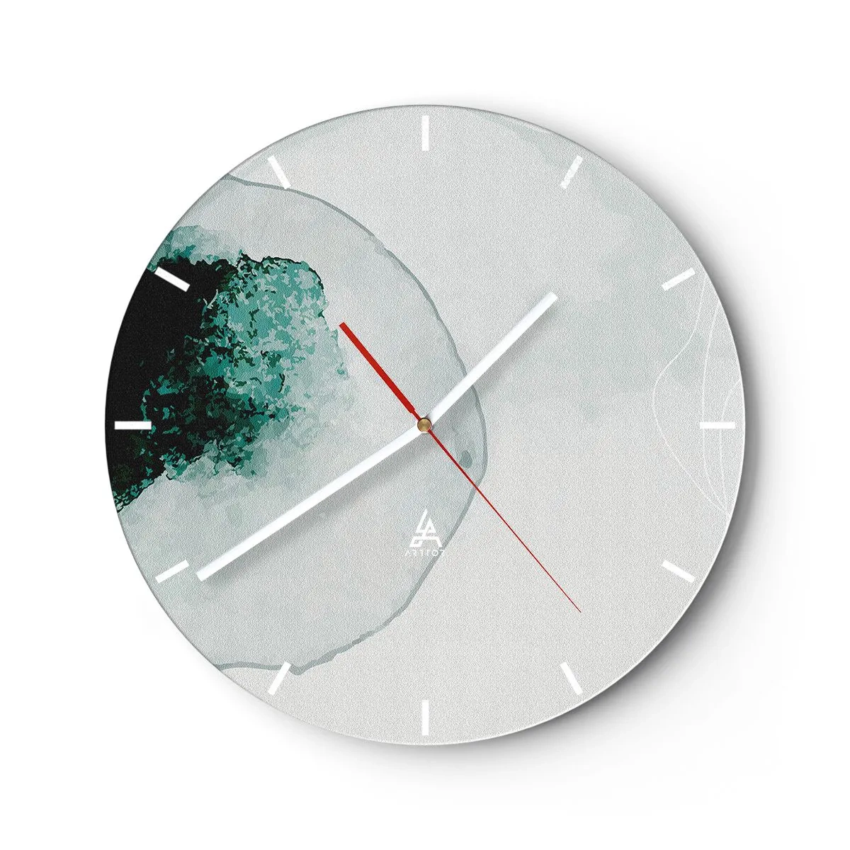 Wanduhr - Glasuhr - Eine künstlerische Komposition, die einem Wassertropfen mit Grün ähnelt - 30x30cm - In einem Tropfen Wasser - Moderne Wanddekoration für Wohnzimmer, Küche und Schlafzimmer ARTTOR