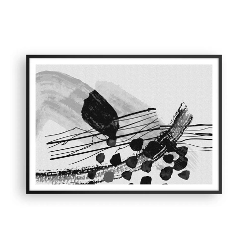 Poster in einem schwarzem Rahmen - Schwarz-weiße abstrakte Komposition mit organischen Formen - 100x70cm - Organische Schwarz-Weiß-Abstraktion - Moderne Wanddekoration für Wohnzimmer und Schlafzimmer ARTTOR