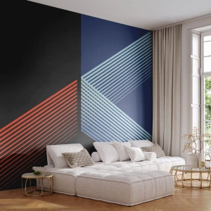 Fototapete Premium Canvas - Geometrische Linien in Rot- und Blautönen - 100x70cm - Eine einfache Geschichte - Moderne Wanddekoration für Wohnzimmer und Schlafzimmer ARTTOR