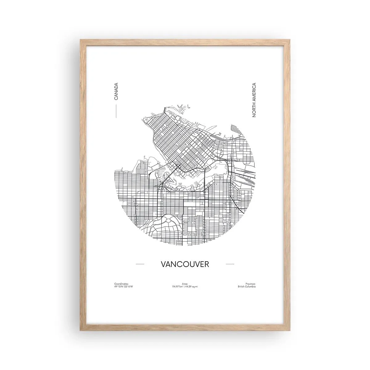 Poster in einem Rahmen aus heller Eiche - Anatomie von Vacouver - 50x70 cm