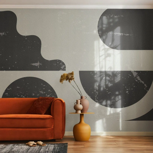 Fototapete Premium Sand - Abstrakte geometrische Komposition in Schwarz und Grau - 100x70cm - Komposition oben und unten - Moderne Wanddekoration für Wohnzimmer und Schlafzimmer ARTTOR