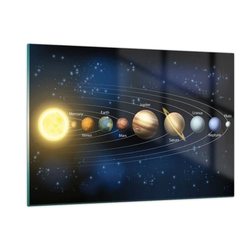 Glasbild - Bild auf glas - Das Sonnensystem mit Planeten und Sternen im Hintergrund - 120x80cm - Einer von zehn - Moderne Wanddekoration für Wohnzimmer und Schlafzimmer ARTTOR