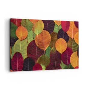 Bild auf Leinwand - Leinwandbild - Bunte Blätter in einem herbstlichen Muster angeordnet - 100x70cm - Herbstmosaik - Moderne Wanddekoration für Wohnzimmer und Schlafzimmer ARTTOR