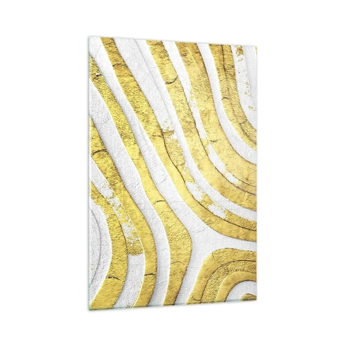 Glasbild - Bild auf glas - Gold- und Weiß-abstrakte Linien in einer 3D-Textur - 80x120cm - Komposition in Weiß und Gold - Moderne Wanddekoration für Wohnzimmer und Schlafzimmer ARTTOR
