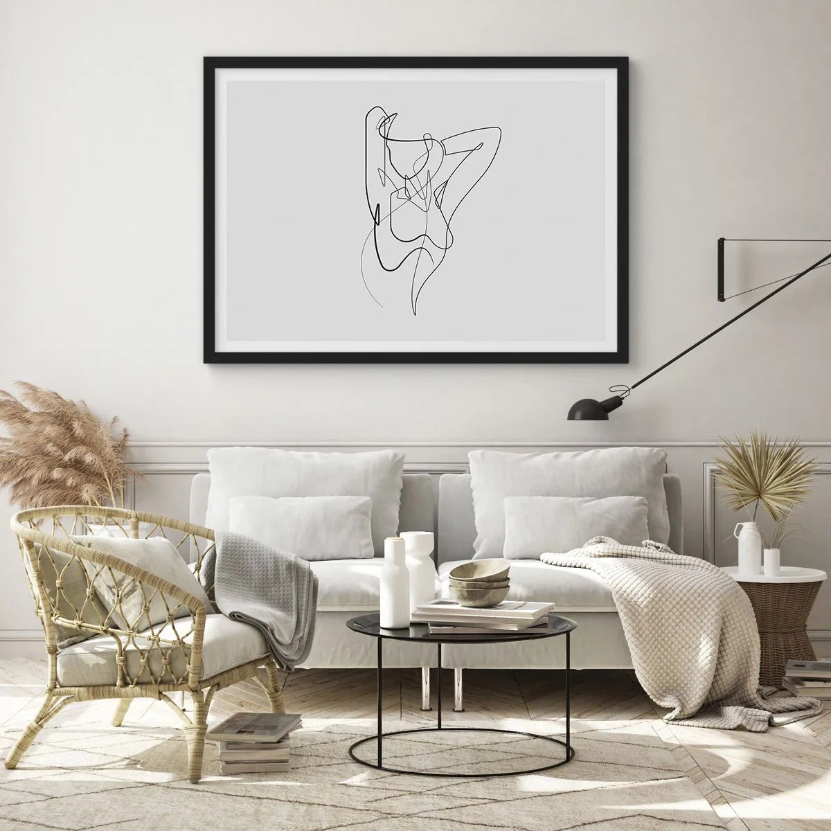 Poster in einem schwarzem Rahmen - Minimalistischer Umriss einer weiblichen Silhouette - 70x50cm - So, wie du wirklich bist ... - Moderne Wanddekoration für Wohnzimmer und Schlafzimmer ARTTOR