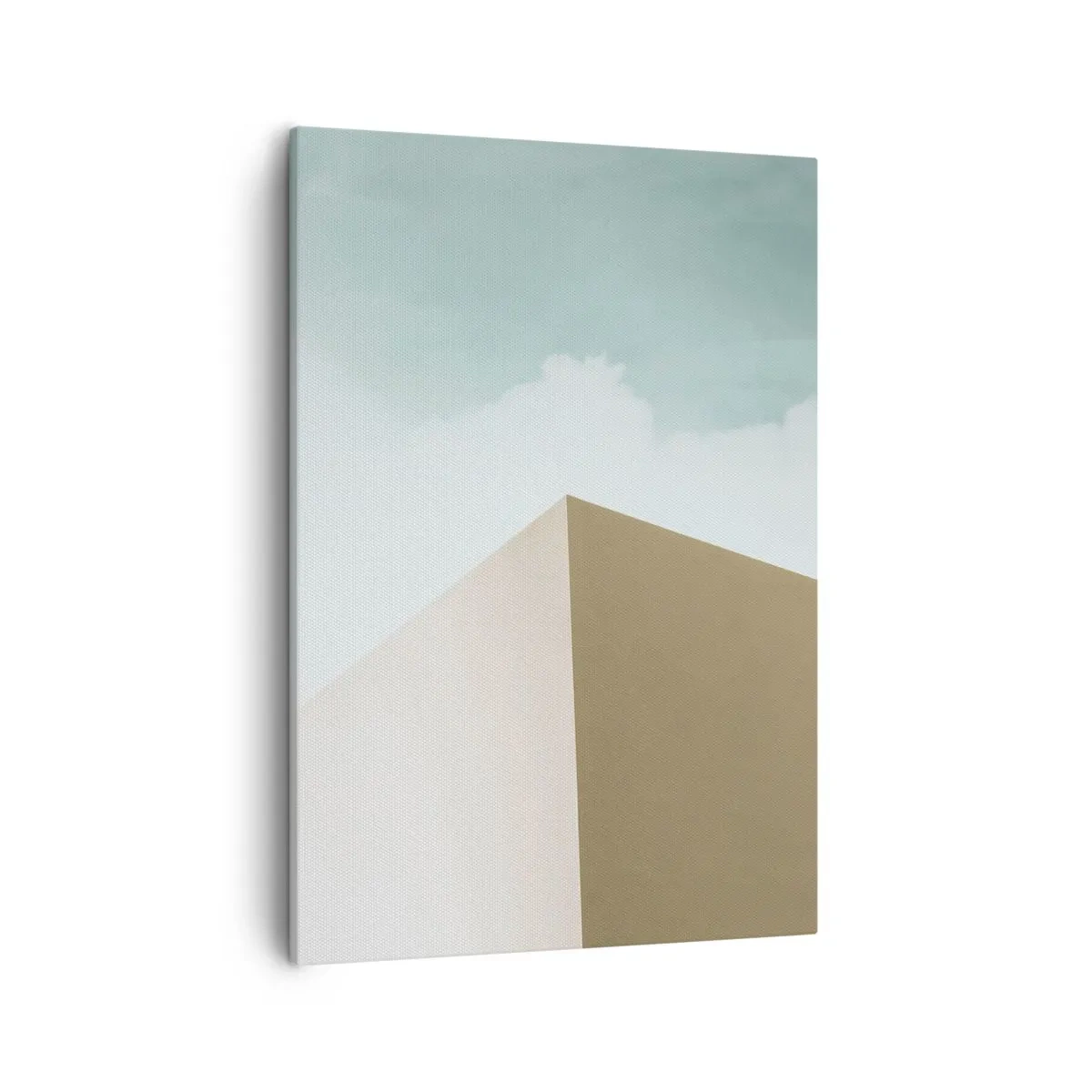 Bild auf Leinwand - Leinwandbild - Minimalistische Architektur mit pastellfarbenen Blöcken und Himmel - 50x70cm - Geometrie des sonnigen Sommers - Moderne Wanddekoration für Wohnzimmer und Schlafzimmer ARTTOR