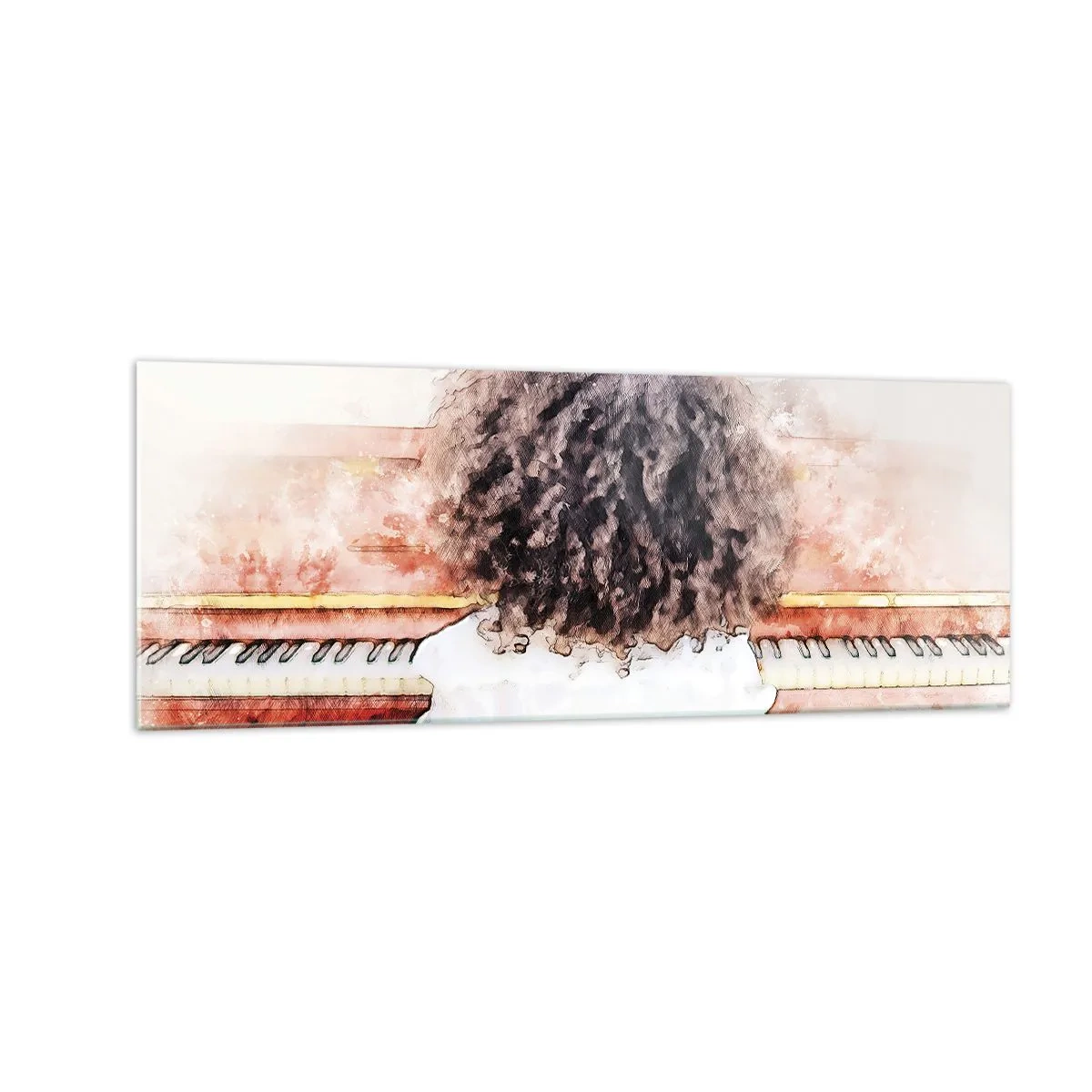 Glasbild - Bild auf glas - Ein Mädchen mit buschigem Haar am Klavier - 140x50cm - In der neuen Welt - Moderne Wanddekoration für Wohnzimmer und Schlafzimmer ARTTOR