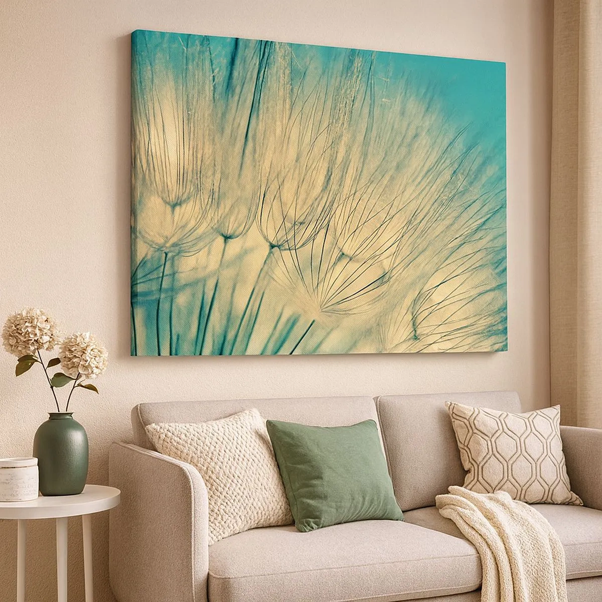 Bild auf Leinwand - Leinwandbild - Makrofotografie von Löwenzahn bei Tageslicht - 70x50cm - In Erwartung des Windes - Moderne Wanddekoration für Wohnzimmer und Schlafzimmer ARTTOR