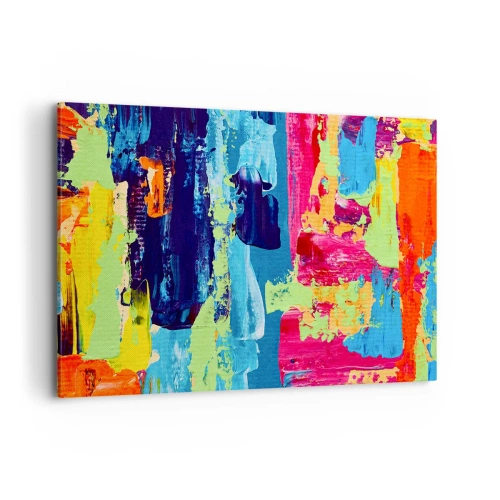 Bild auf Leinwand - Leinwandbild - Abstrakte Farbkomposition in dynamischer Form - 100x70cm - Das Leben ist wunderschoen! - Moderne Wanddekoration für Wohnzimmer und Schlafzimmer ARTTOR
