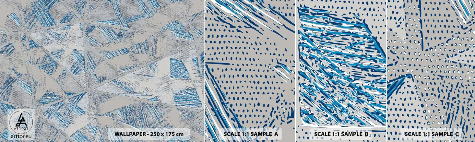 Fototapeten Muster Selbstklebend Deluxe Sticker - In einem blaugrauen Labyrinth - Kritzeleien, Hell, Chaos - 100x30 cm