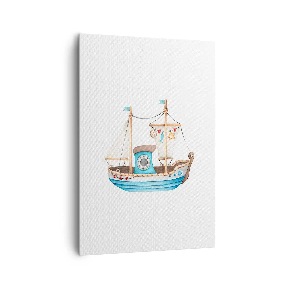Bild auf Leinwand - Leinwandbild - Abbildung eines Schiffes in Pastellfarben auf weißem Hintergrund - 70x100cm - Ahoi, Abenteuer! - Moderne Wanddekoration für Wohnzimmer und Schlafzimmer ARTTOR