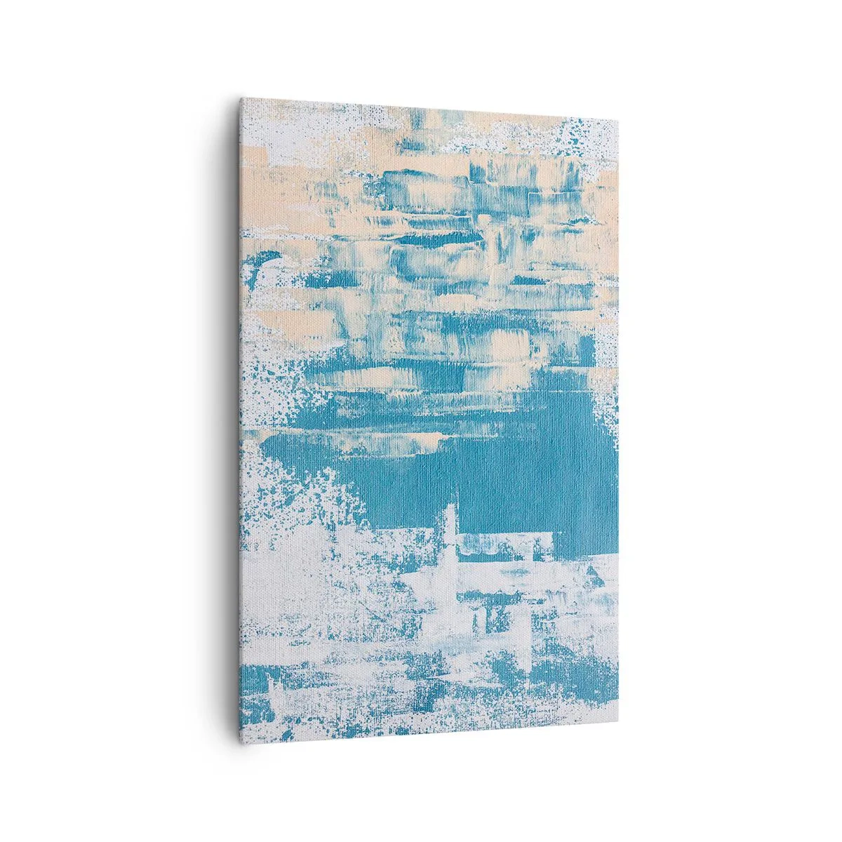 Bild auf Leinwand - Leinwandbild - Abstrakte Komposition in Blau- und Weißtönen - 80x120cm - Durch einen Eiszapfen - Moderne Wanddekoration für Wohnzimmer und Schlafzimmer ARTTOR