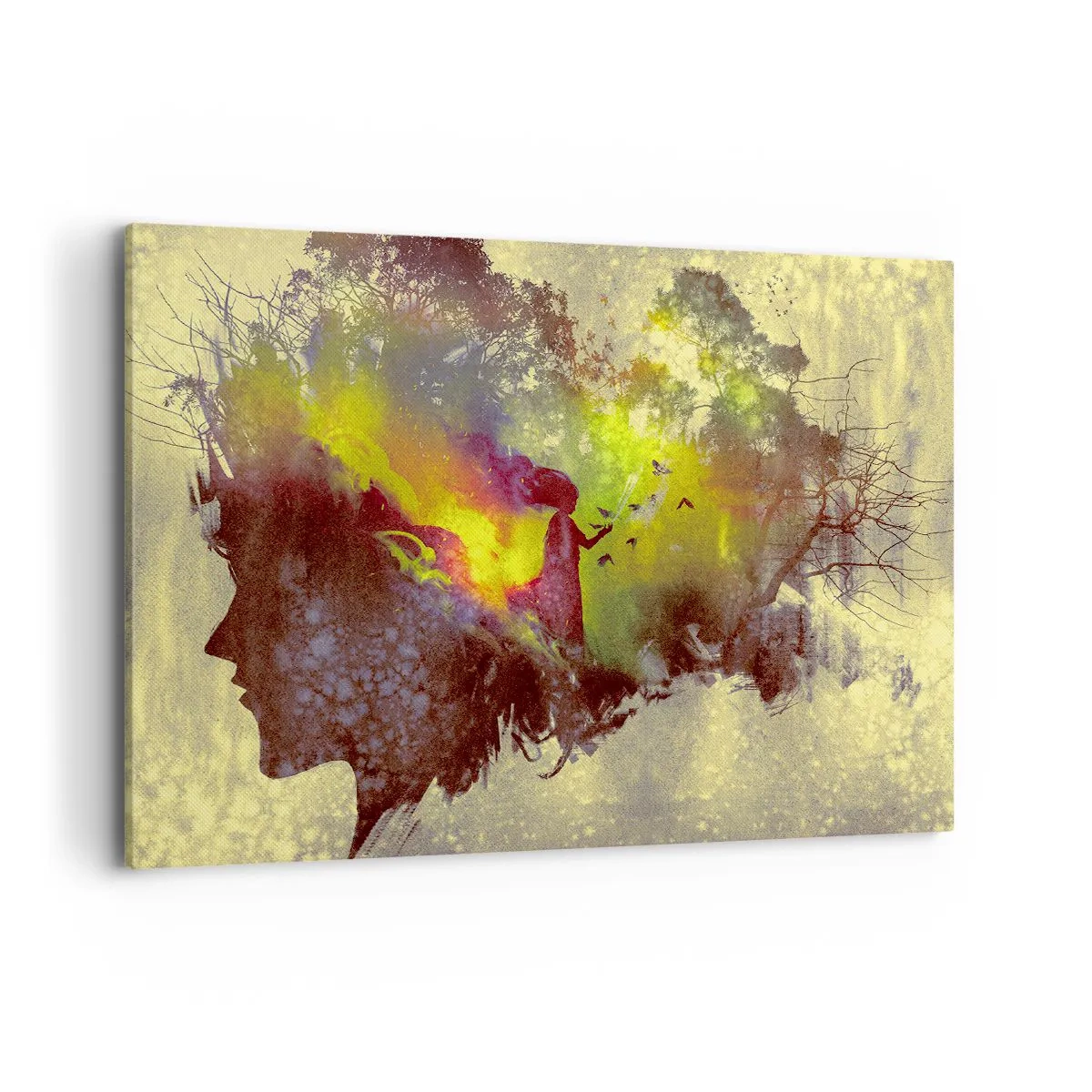 Bild auf Leinwand - Leinwandbild - Künstlerische Silhouette einer Frau mit der Natur im Hintergrund - 100x70cm - Mutter Natur - Moderne Wanddekoration für Wohnzimmer und Schlafzimmer ARTTOR
