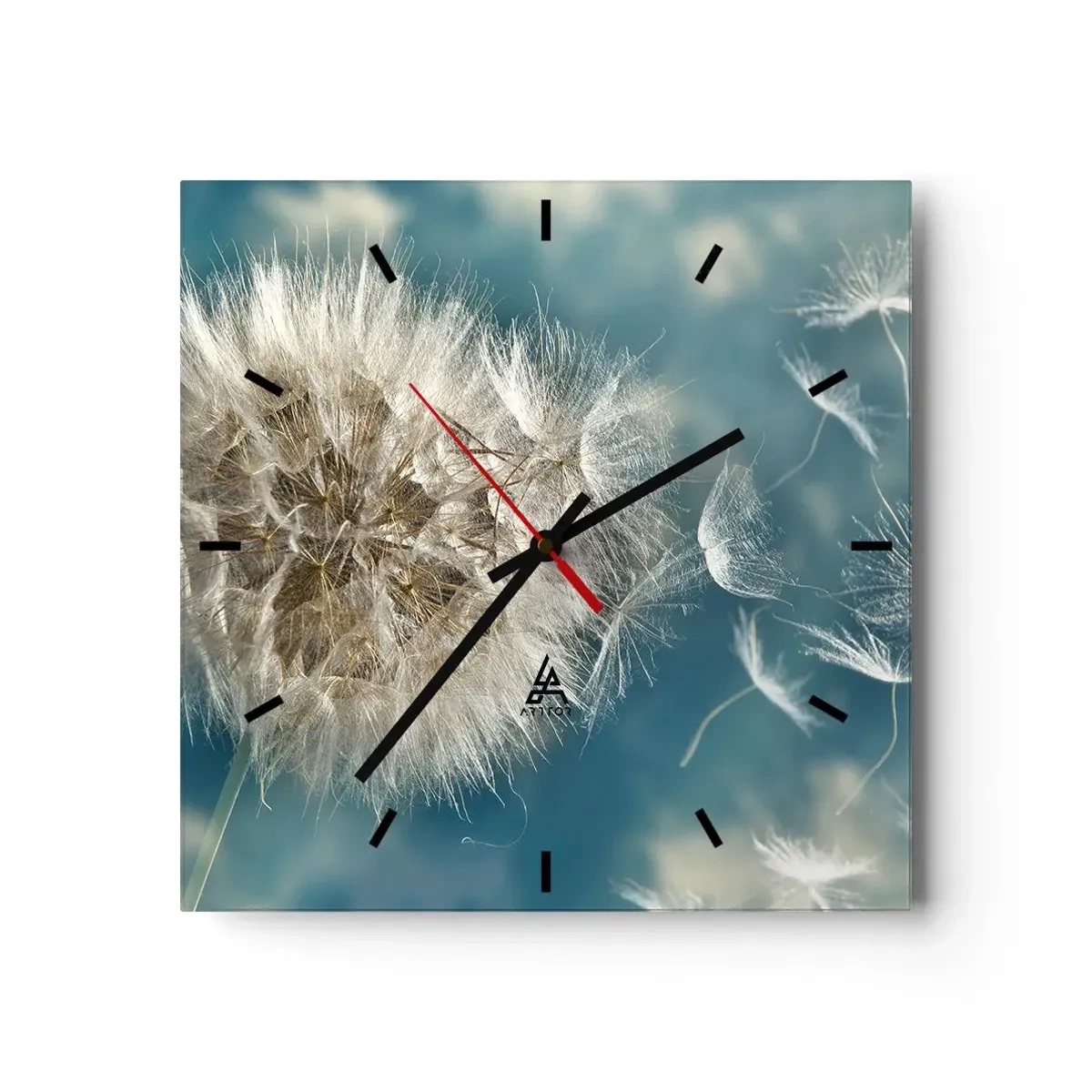 Wanduhr - Glasuhr - Ein verwelkter Löwenzahn vor blauem Himmel - 30x30cm - Engelsatem - Moderne Wanddekoration für Wohnzimmer und Schlafzimmer ARTTOR