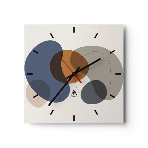 Wanduhr - Glasuhr - Abstrakte bunte Formen in Blau- und Brauntönen - 30x30cm - Farbtropfen - Moderne Wanddekoration für Wohnzimmer und Schlafzimmer ARTTOR