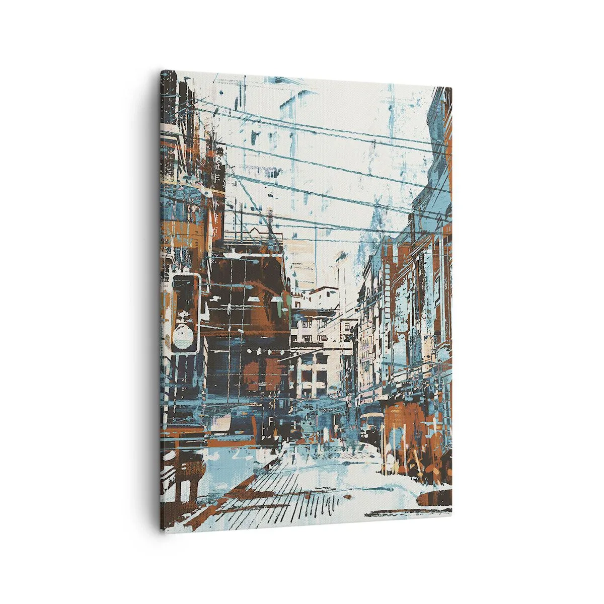 Bild auf Leinwand - Leinwandbild - Eine Stadtlandschaft in Blau- und Orangetönen - 50x70cm - Ein abgenutzter Stadtwanderweg - Moderne Wanddekoration für Wohnzimmer und Schlafzimmer ARTTOR