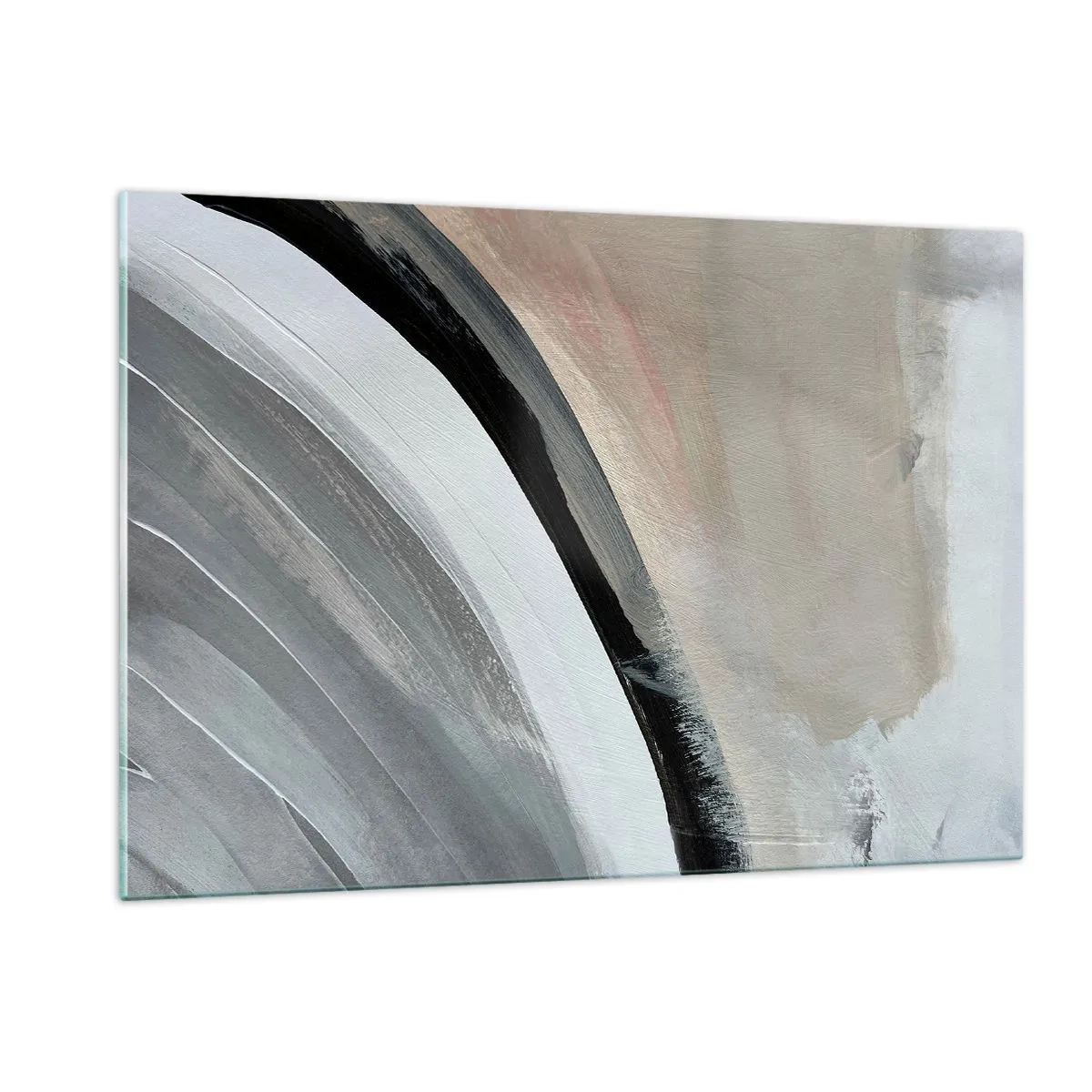 Glasbild - Bild auf glas - Abstrakter Bogen in Grau- und Schwarztönen - 120x80cm - Komposition: Bogen aus Schwarz und Grau - Moderne Wanddekoration für Wohnzimmer und Schlafzimmer ARTTOR