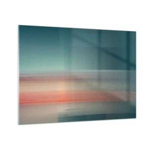 Glasbild - Bild auf glas - Eine pastellfarbene Abstraktion, die an Lichtwellen bei Sonnenuntergang erinnert. - 70x50cm - Abstraktion: Lichtwellen - Moderne Wanddekoration für Wohnzimmer und Schlafzimmer ARTTOR
