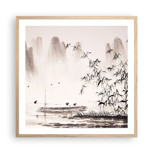 Poster in einem Rahmen aus heller Eiche - Die Stille der Reisfelder - 60x60 cm