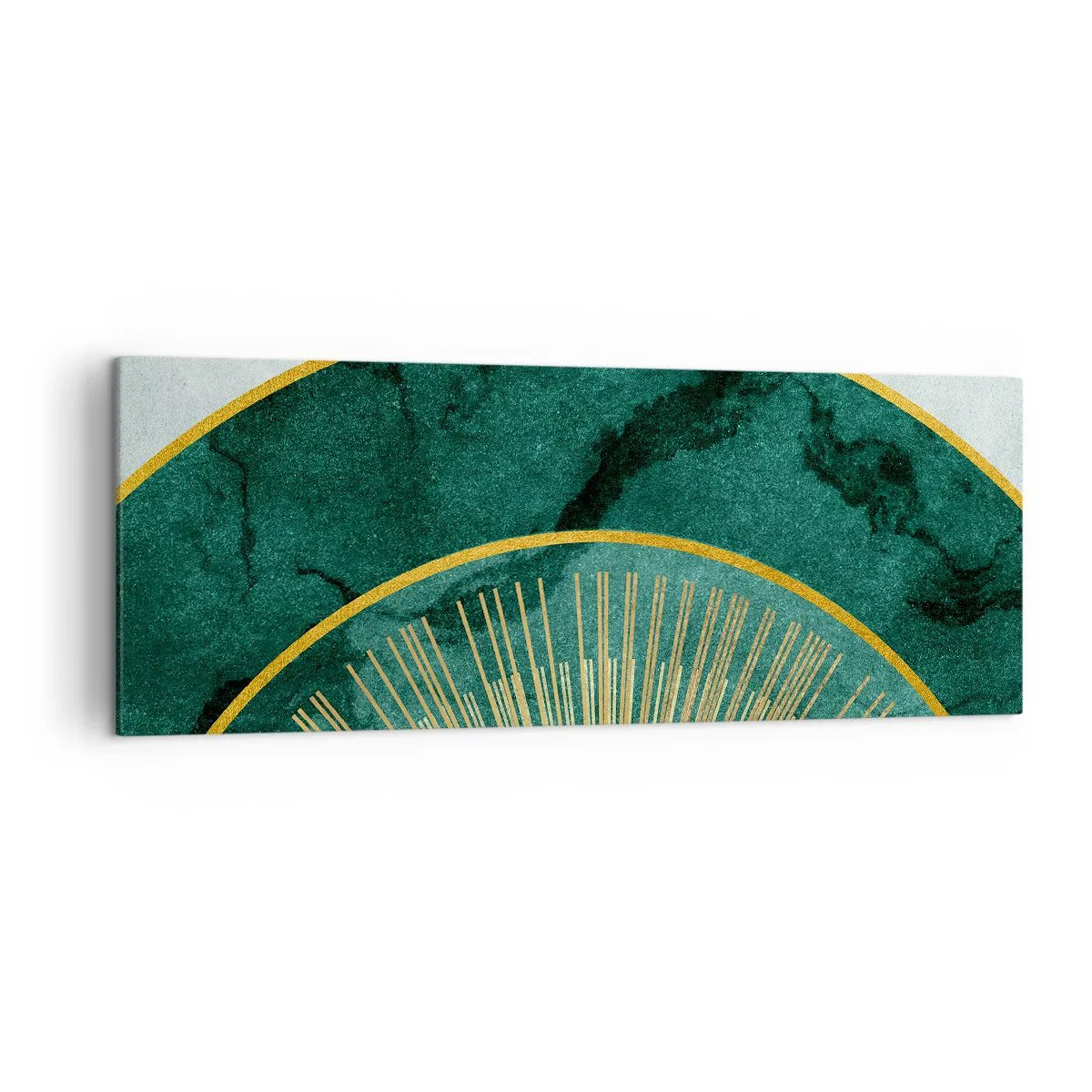 Bild auf Leinwand - Leinwandbild - Abstraktes Muster mit Kreisen in Smaragd- und Goldfarben. - 140x50cm - Anderes Sonnensystem - Moderne Wanddekoration für Wohnzimmer und Schlafzimmer ARTTOR