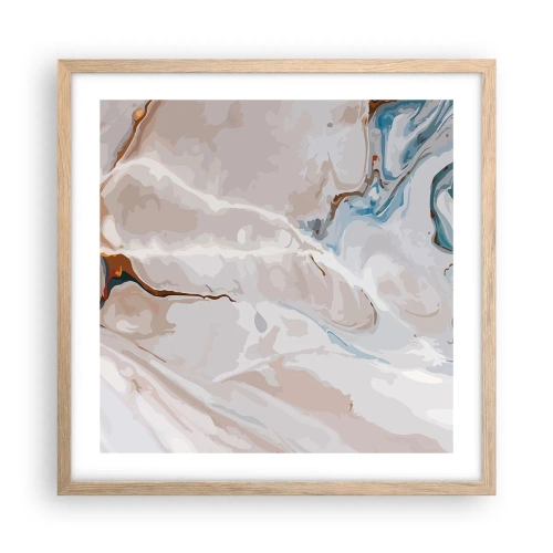 Poster in einem Rahmen aus heller Eiche - Blau schlängelt sich unter dem Weiß - 50x50 cm