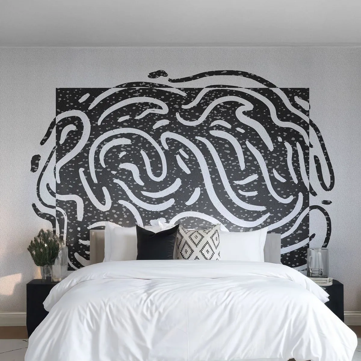 Fototapete Premium Sand - Schwarz-weißes abstraktes Muster mit dynamischen Linien - 100x70cm - Abstraktion: Freudentanz - Moderne Wanddekoration für Wohnzimmer und Schlafzimmer ARTTOR