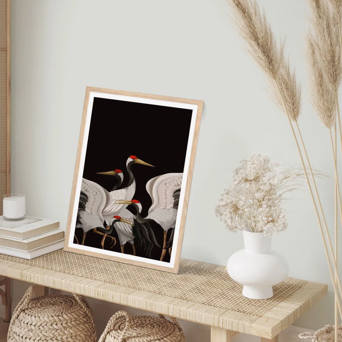 Poster in einem Rahmen aus heller Eiche - Vogelsachen - 70x100 cm