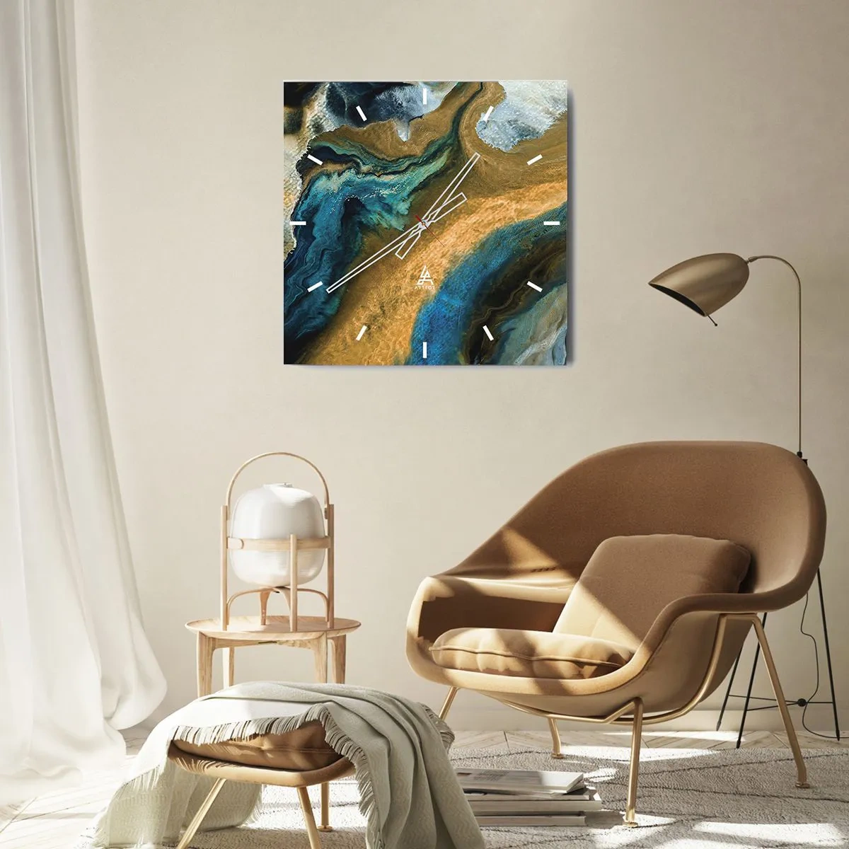 Wanduhr - Glasuhr - Blau - Gelb - gegenseitige Beeinflussung - 40x40 cm