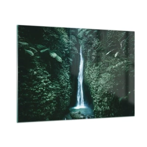 Glasbild - Bild auf glas - Ein Wasserfall inmitten dichter tropischer Vegetation - 100x70cm - Tropisches Spa - Moderne Wanddekoration für Wohnzimmer und Schlafzimmer ARTTOR