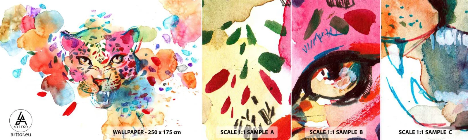 Fototapetenmuster Standard Eco - Die Schöne und das Biest - Panther, Tiere, Abstraktion - 100x30 cm