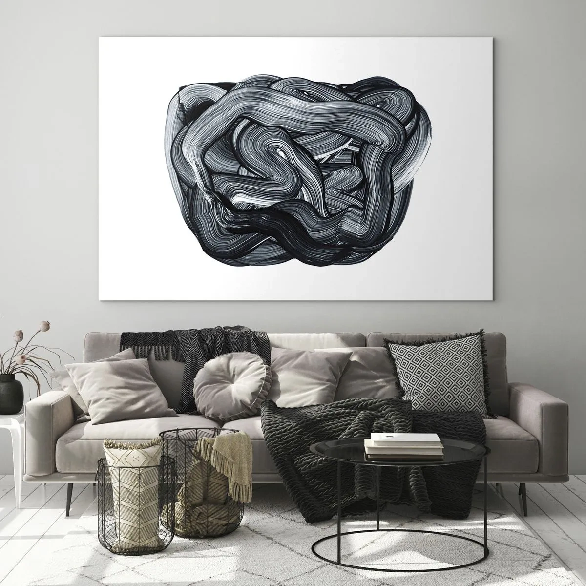 Glasbild - Bild auf glas - Schwarz-weiße Pinselstrich-Abstraktion - 70x50cm - Es ist nicht so einfach - Moderne Wanddekoration für Wohnzimmer und Schlafzimmer ARTTOR