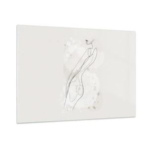 Glasbild - Bild auf glas - Konturierte Silhouette einer Frau in Beigetönen - 100x70cm - Der Blick schweift - Moderne Wanddekoration für Wohnzimmer und Schlafzimmer ARTTOR