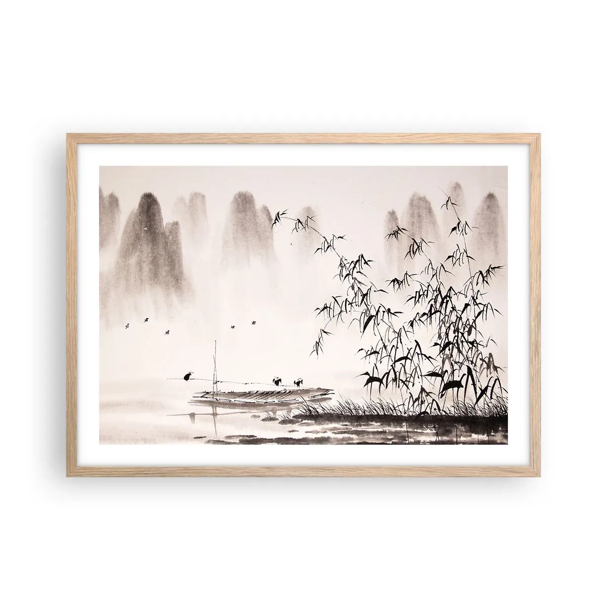 Poster in einem Rahmen aus heller Eiche - Die Stille der Reisfelder - 70x50 cm