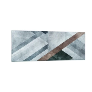 Glasbild - Bild auf glas - Geometrische Formen in kühlen Blau- und Brauntönen - 140x50cm - Anspruchsvolle Eleganz der Geometrie - Moderne Wanddekoration für Wohnzimmer und Schlafzimmer ARTTOR