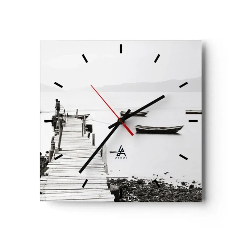 Wanduhr - Glasuhr - Holzsteg und Boote auf ruhigem Wasser - 30x30cm - Ruhig und sauber über dem Wasser - Moderne Wanddekoration für Wohnzimmer und Schlafzimmer ARTTOR
