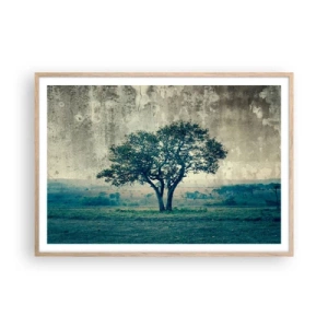 Poster in einem Rahmen aus heller Eiche - Ein Apfelbaum auf blauem Feld? - 100x70 cm