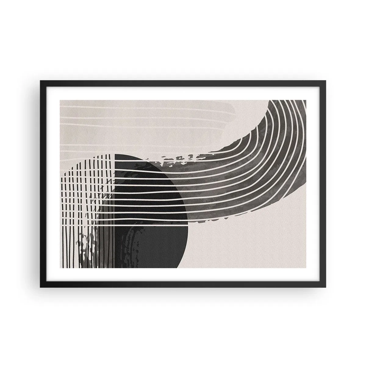 Poster in einem schwarzem Rahmen - Abstraktes Muster mit Linien und geometrischen Formen - 70x50cm - Hin und zurück - Moderne Wanddekoration für Wohnzimmer und Schlafzimmer ARTTOR