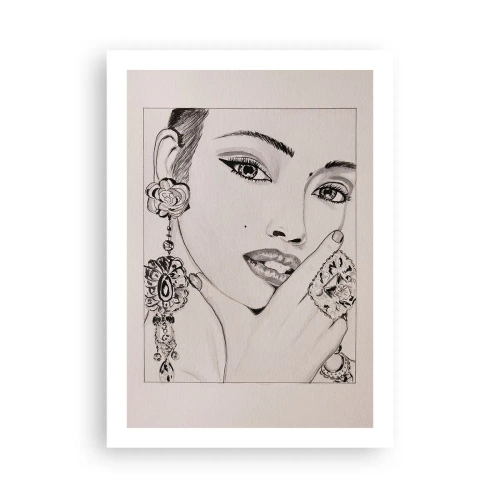 Poster - Skizze einer Frau mit glamourösem Schmuck - 50x70cm - Das schönste Juwel - Moderne Wanddekoration für Wohnzimmer und Schlafzimmer ARTTOR