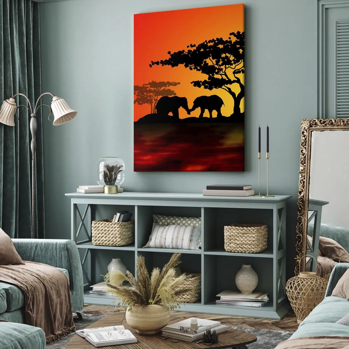 Bild auf Leinwand - Leinwandbild - Treffen in der Savanne - 55x100 cm