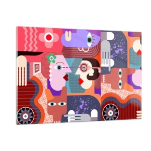 Glasbild - Bild auf glas - Eine abstrakte Komposition aus Gesichtern und Formen in intensiven Farben. - 120x80cm - Augenhöhe - Moderne Wanddekoration für Wohnzimmer und Schlafzimmer ARTTOR
