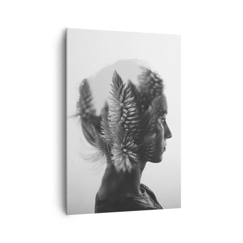 Bild auf Leinwand - Leinwandbild - Ein subtiles Porträt mit Elementen der Natur - 70x100cm - Dame des Kiefernwaldes - Moderne Wanddekoration für Wohnzimmer und Schlafzimmer ARTTOR