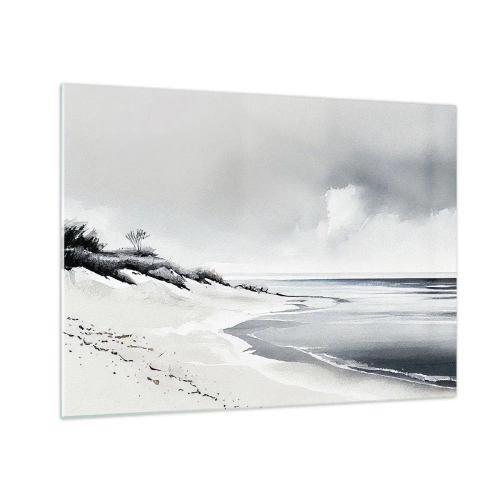 Glasbild - Bild auf glas - Schwarz-weißer Strand mit Horizont und ruhigem Meer - 70x50cm - Für immer zusammen - Moderne Wanddekoration für Wohnzimmer und Schlafzimmer ARTTOR