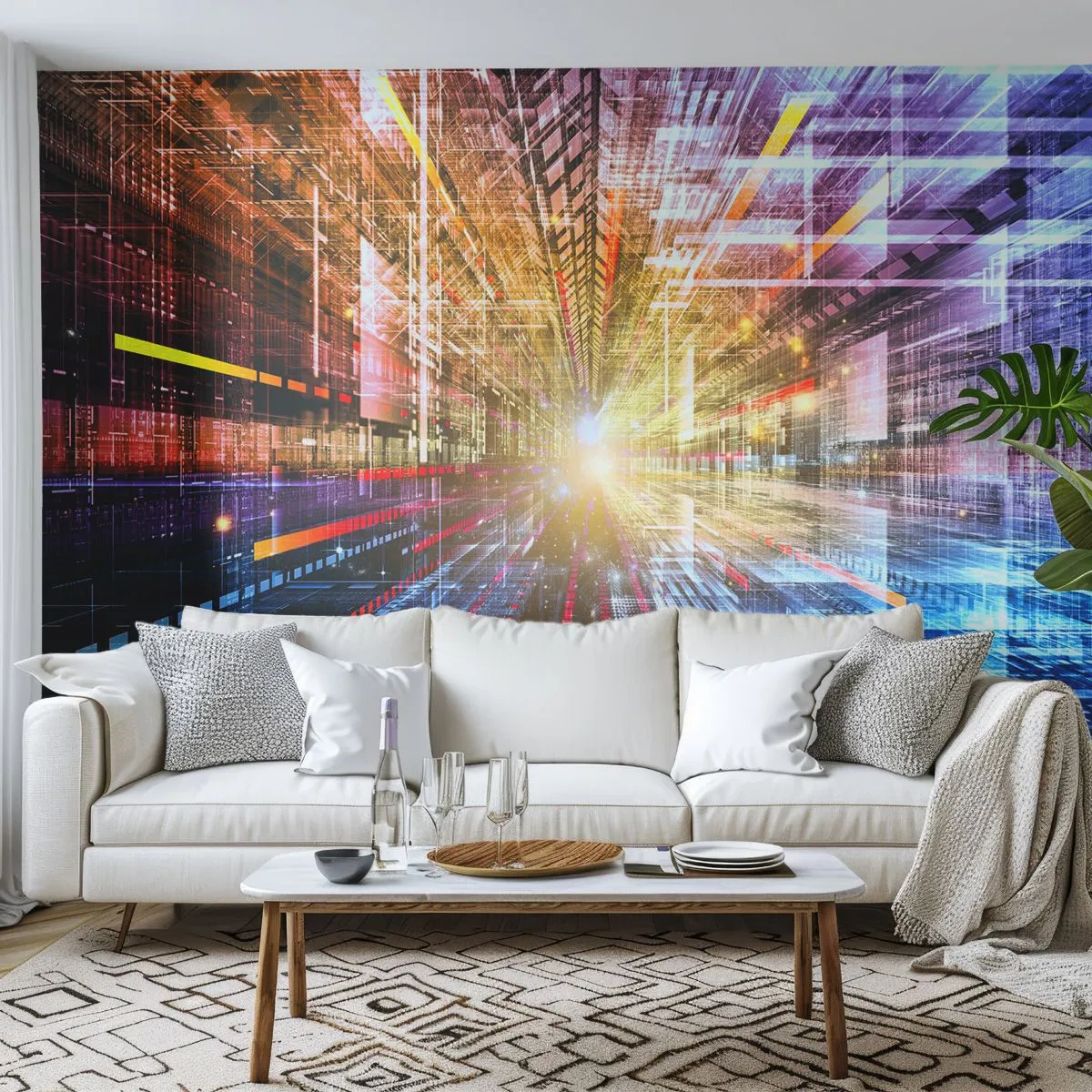 Selbstklebende Fototapete Deluxe Sticker - Leuchtender Korridor - Abstraktion, Grafik, 3D - 100x70 cm