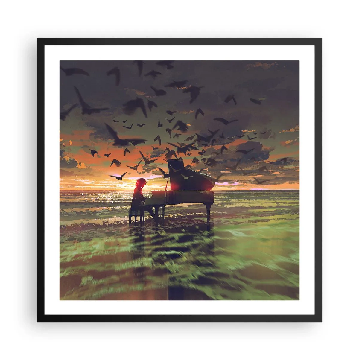 Poster in einem schwarzem Rahmen - Konzert für Klavier und Wellen - 60x60 cm