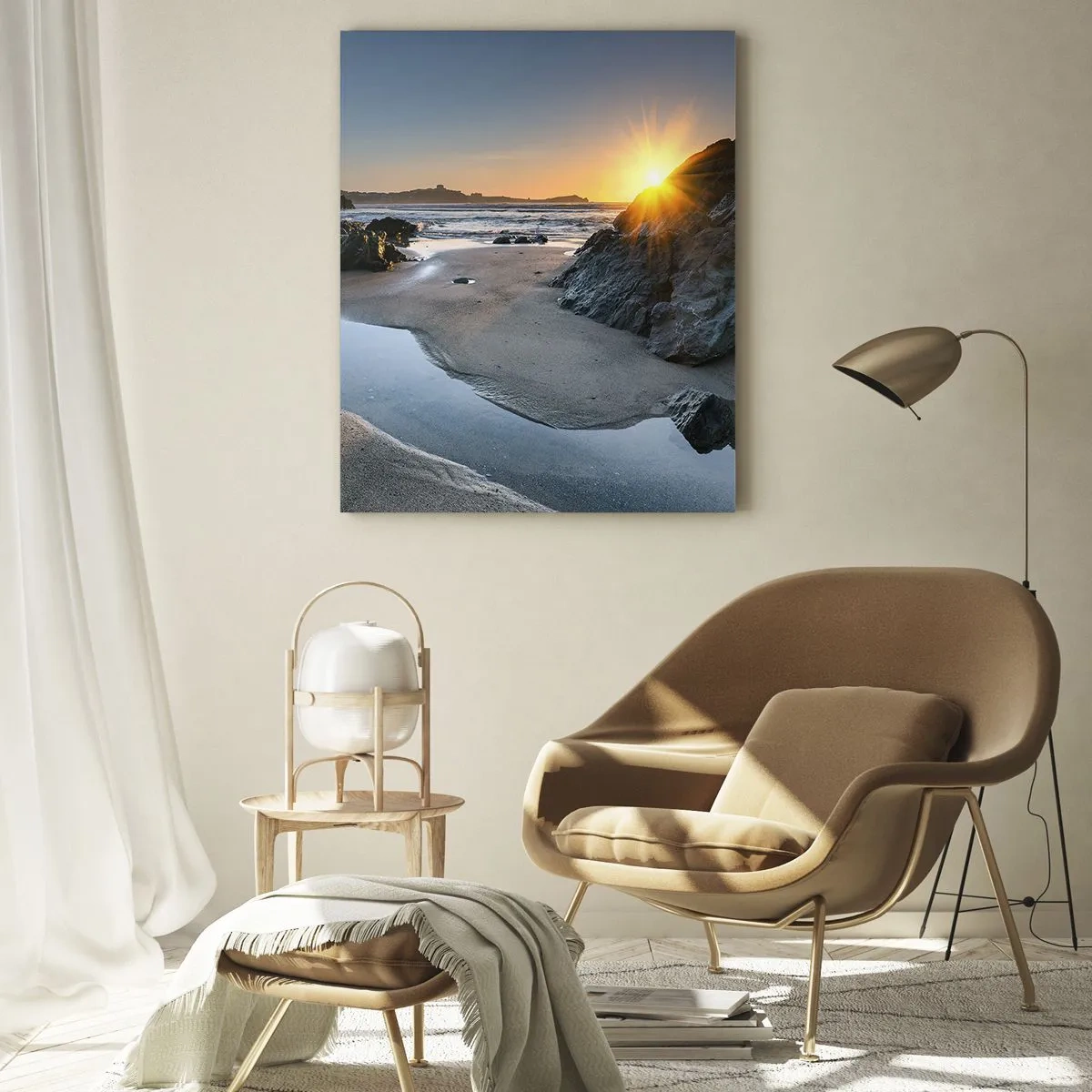 Glasbild - Bild auf glas - Malerischer Sonnenuntergang an einem felsigen Strand - 80x120cm - Unberührt von menschlicher Hand - Moderne Wanddekoration für Wohnzimmer und Schlafzimmer ARTTOR