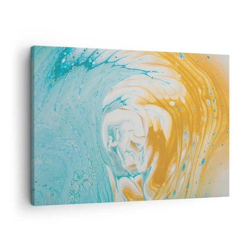 Bild auf Leinwand - Leinwandbild - Abstrakte Wellen in Blau- und Goldtönen auf Leinwand - 70x50cm - Pastellwirbel - Moderne Wanddekoration für Wohnzimmer und Schlafzimmer ARTTOR