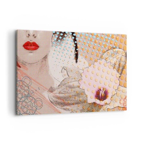 Bild auf Leinwand - Leinwandbild - Abstraktes Kunstwerk mit Mund- und Orchideenmotiv - 120x80cm - Comic-Heldin - Moderne Wanddekoration für Wohnzimmer und Schlafzimmer ARTTOR